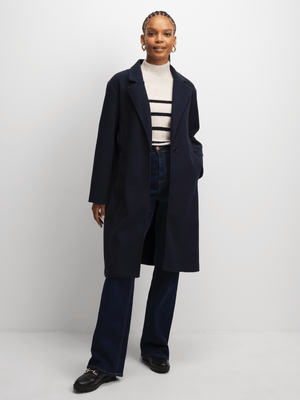 Exact Women's Navy Belted Melton Coat