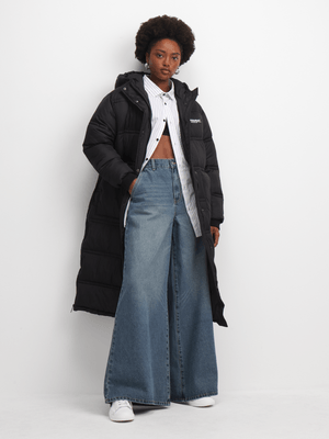Redbat Women's Long Length Black Puffer Jacket
