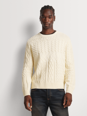 Men's Markham Cut N Sew Cable Cream Knitwear