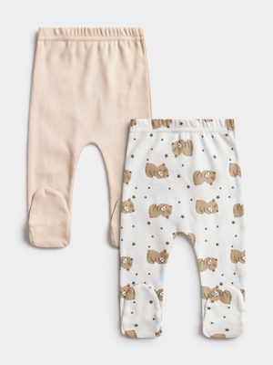 Jet Baby Cream Sleeping Bears 2 Pack Leggings