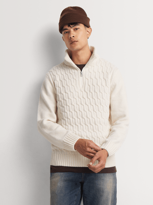 Men's Markham Chenille Quarter Zip Ecru Knitwear
