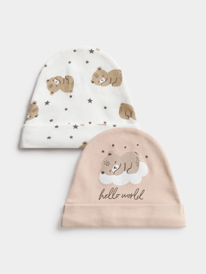 Jet Baby Cream Sleeping Bears 2 Pack Beanies