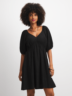 Exact Women's Black Puff Sleeve Anglaise Dress