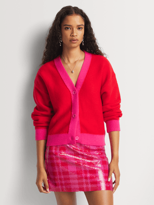 Women's Me&B Colourblock Cardigan in Red/Pink in R