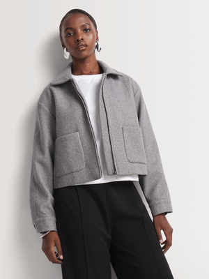 Cropped Zip Melton Shacket
