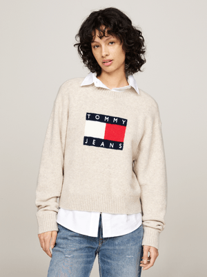 Women's Tommy Hilfiger Beige Melange Flag Sweater