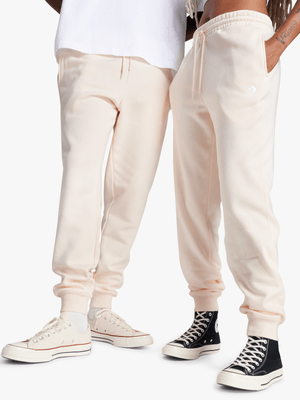 Converse Men's Go-To Embroidered Star Chevron Standard-Fit Fleece Ecru Sweatpant