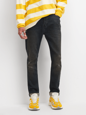 Redbat Men's Dark Blue Dirty Wash Carrot Jeans