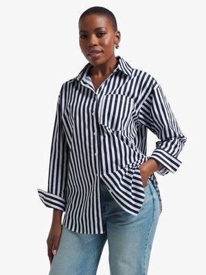 Exact Women's Navy & White Striped Shirt