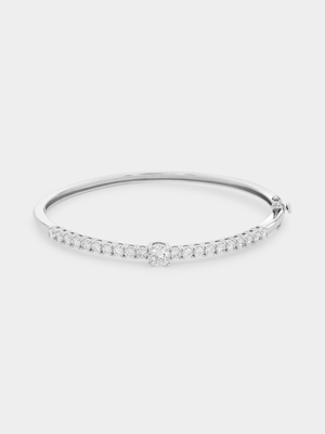 Sterling Silver Cubic Zirconia Solitaire Pavé Bangle