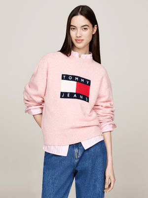 Women's Tommy Hilfiger Pink Melange Flag Sweater