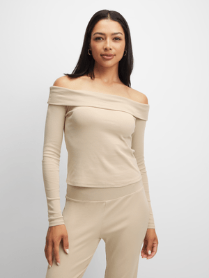 Jet Women's Stone Ribbed Off-Shoulder Top