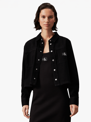 Women's Calvin Klein Black Cropped Dad Denim Shirt