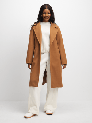Exact Women's Brown Belted Melton Coat