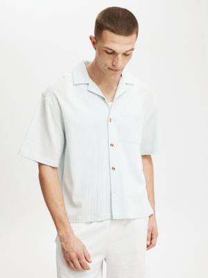 Men's Cotton On Blue Riviera Box Fit Short Sleeve Shirt