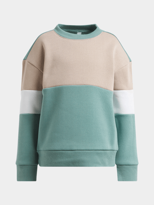 Exact Older Boy's Blue & Natural Colourblock Sweat Top