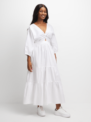 Exact Women's White Cut Out Tiered Maxi Dress