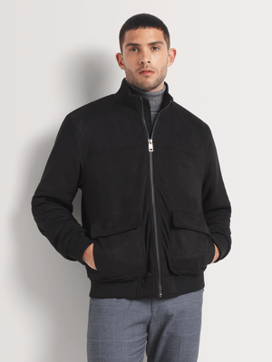 Men's Markham Smart Suedette Zipped Black Bomber