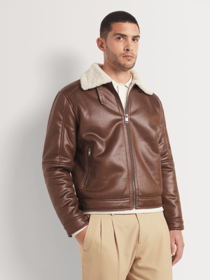 Men's Markham Smart PU Aviator Taupe/ Natural Sherpa Jacket