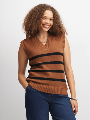 Jet Women's Caramel/Black Stripe Knitted Vest