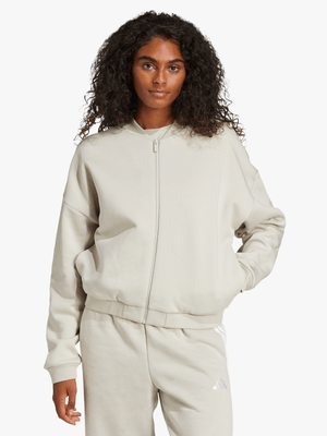 adidas Womens Essentials Contemporary Logo Beige Bomber Jacket
