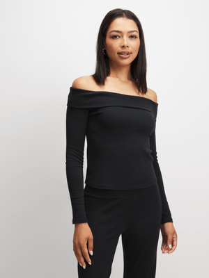 Jet Women's Black Ribbed Off Shoulder