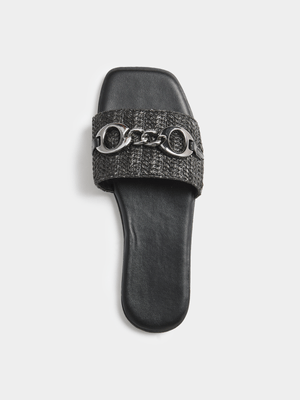 Exact Women's Black Straw Chain Sandals