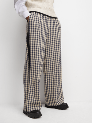 The FIX Women's Navy Wide Leg Check Pull On Pants With Side Panels