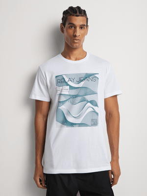 Men's Relay Jeans Slim Fit Tech Waves White Graphic T-Shirt