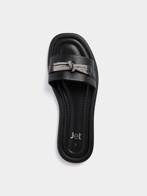Jet Women's Black Diamante Pool Slide