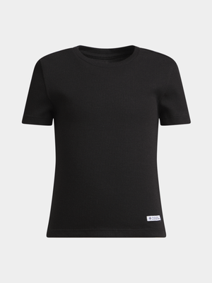 TS Girls Cropped Ribbed Black Tee