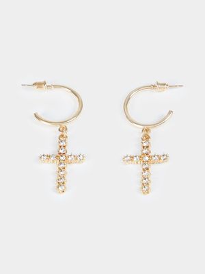 The FIX Women's Gold Mini Cross Hoop Earrings