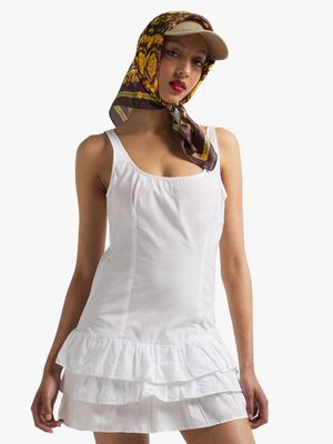 The FIX Women's White Poplin Ruffle Mini Dress