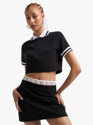 The FIX Women's Black Mini Skirt With Exposed Lace Band