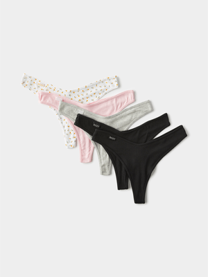 Women's Cotton On Multicolour Organic Cotton Rib G String 5 Pack