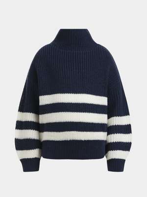 Exact Older Girl's Navy & White Striped Jersey