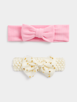 Jet Infant Girls Pink/Cream 2 Pack Headbands