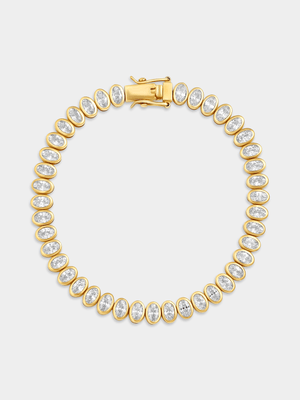 Gold Plated Sterling Silver Cubic Zirconia Oval Bezel Bracelet