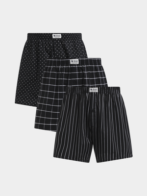 Men's Relay Jeans 3 Pack Check Dot Woven Black Boxers