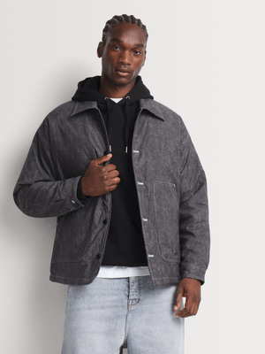 Men's Relay Jeans Printed Denim Padded Grey Coach Jacket