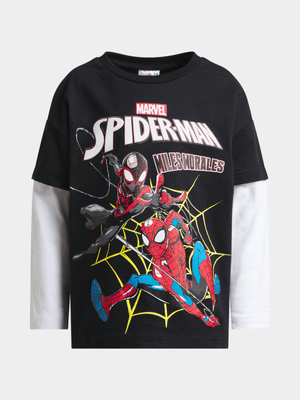 Jet Younger Boys Black Spiderman T-Shirt