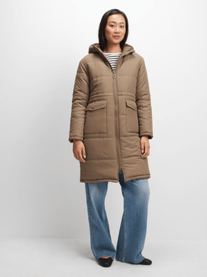 Exact Women's Brown Long Puffer Jacket