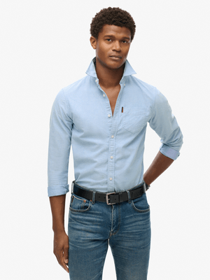 Men's Superdry Blue Cotton L/S Oxford Shirt