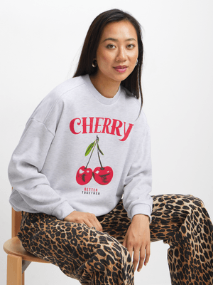 Exact Women's Grey Oversized Graphic Print Sweat Top