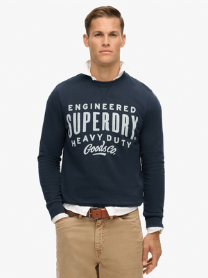 Men's Superdry Navy  Machined Goods Workwear Crew Sweater