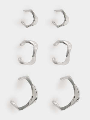 Exact Women's Sliver 3-Pack Wavy Hoop Earrings