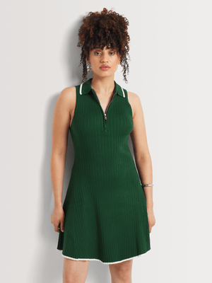 Y&G Tipped Johnny Collar Zip Detail Skater Dress