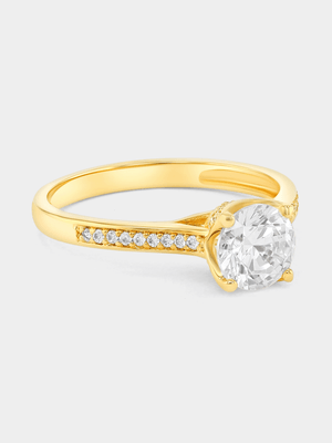 Cheté Gold Plated Sterling Silver Cubic Zirconia Solitaire Pavé Ring