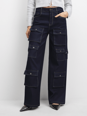 The FIX Women's Dark Wash Multi Pocket Wide Leg Jeans