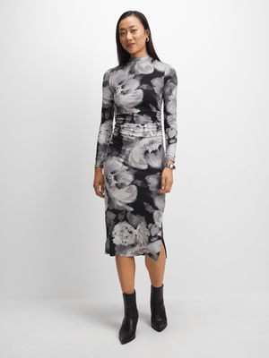 Exact Women's Black & Grey Floral Print Bodycon Dress